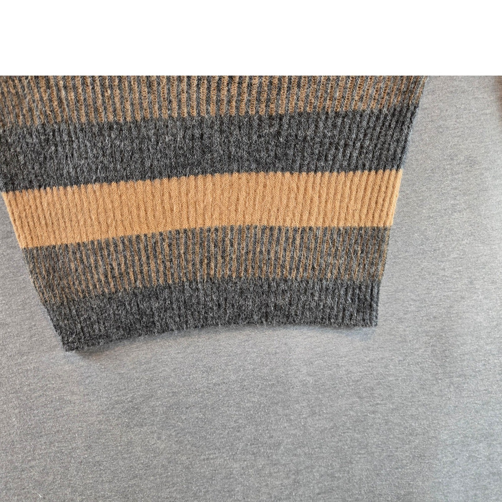 Cape Codder Joan Marie Sweater Women M Grey Tan Wool Striped 1950s True Vintage