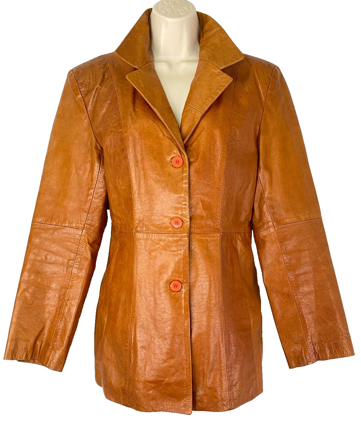 Vintage 1970s brown leather jacket caramel light orange jacket Pusco Mexico M