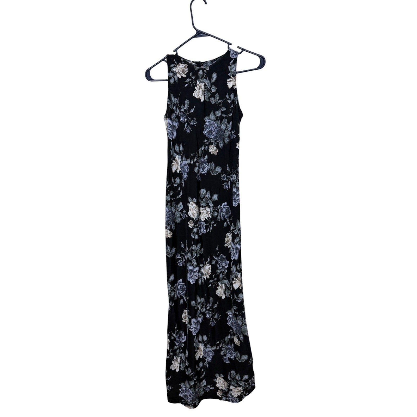 All That Jazz Vintage 90s Black Floral Rose Sleeveless Maxi Dress Size 9/10