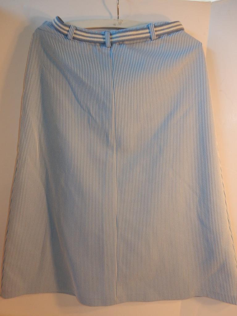 VINTAGE LADIES 1970s NOS SEERSUCKER BLUE WHITE PENCIL SKIRT 16 QUEEN CASUALS TAG