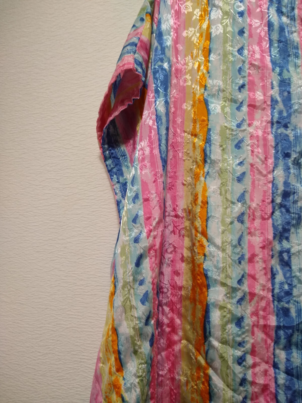 SITA ~ Floral Rainbow Striped V-Neck Kaftan Dress Moo Moo – One Size – Vtg 70’s