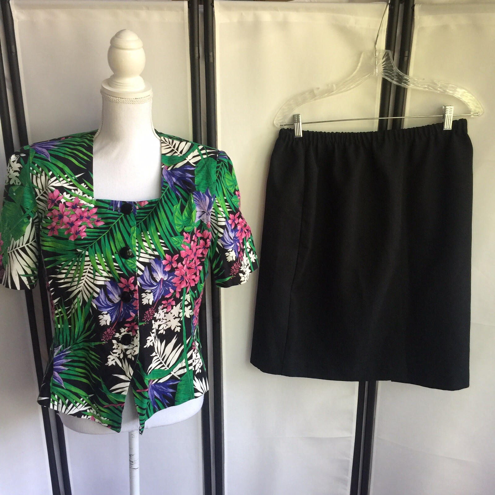 Staurt Alen Petites Women PM Vintage 80s 2 Piece Outfit Jungle Green Made USA D2