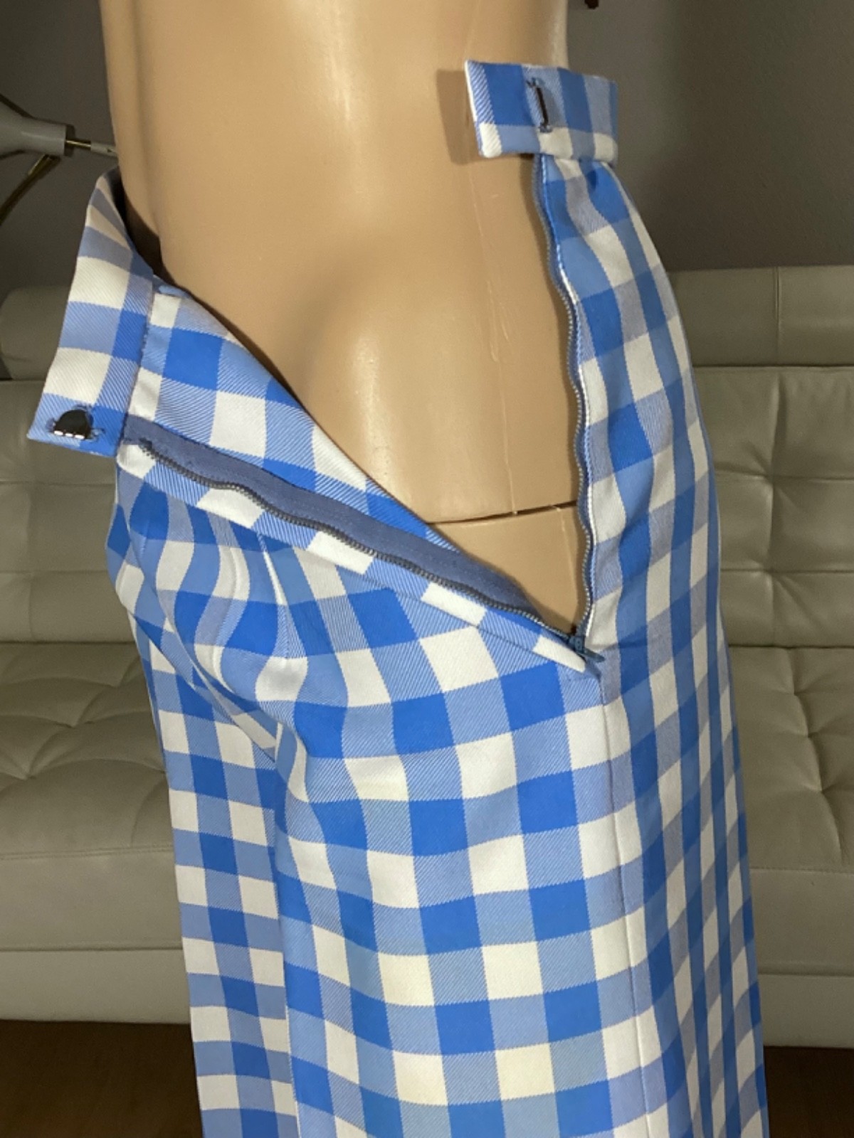 Vintage 1970’s Blue & White Check Cropped Button Up Top & Wide Leg Pants Set