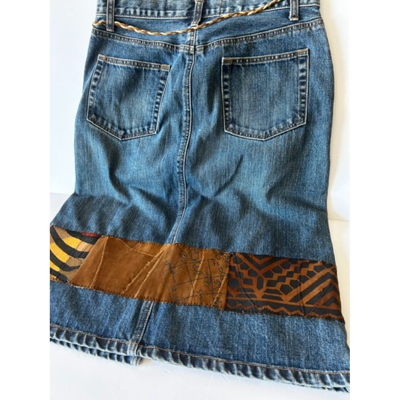 Ladies Vintage Artisan Denim Midi Skirt.