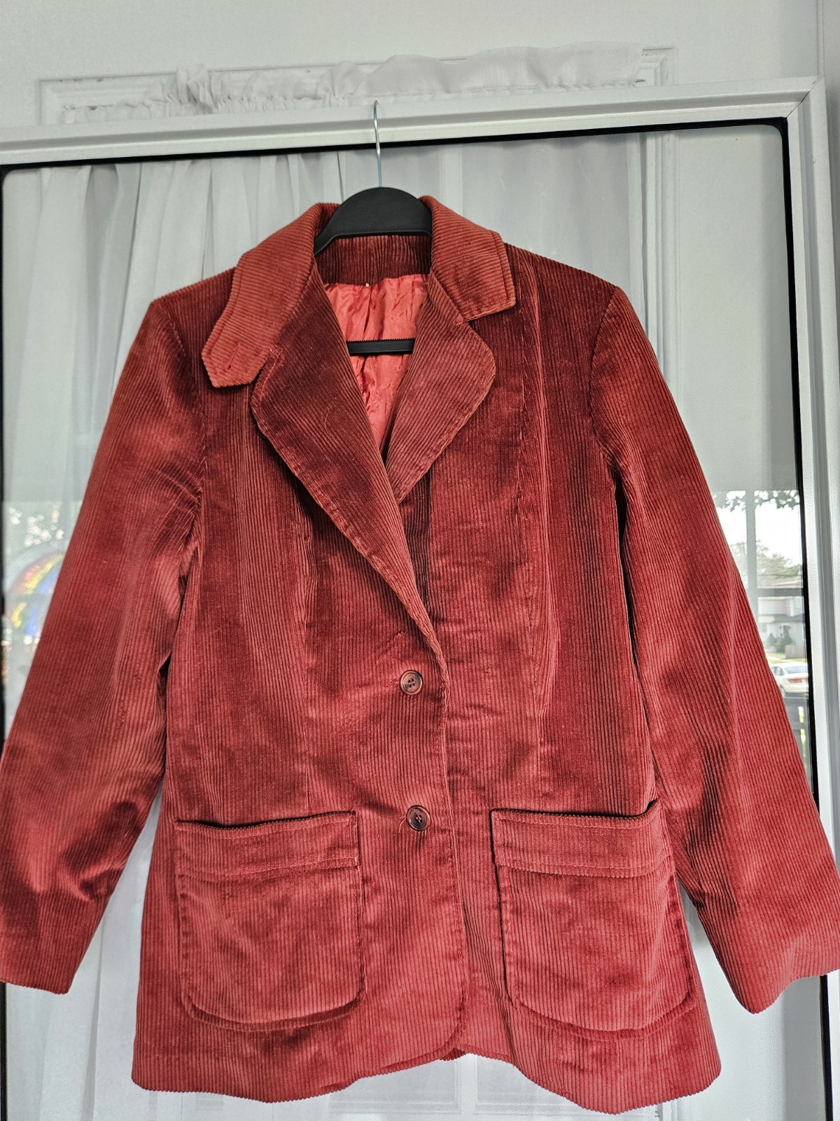 Vintage Burgundy Red Corduroy Jacket Blazer Two Button Front Dark Academia S-M