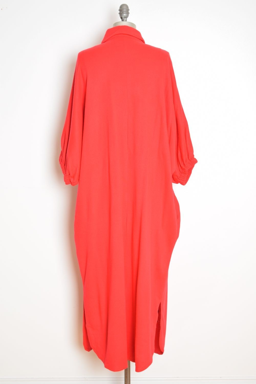 vintage 70s caftan dress David Brown red fleece draped disco batwing dolman maxi