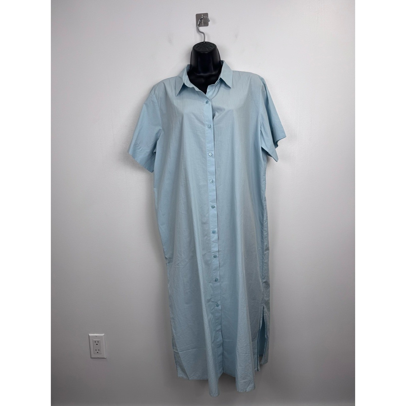 NWT Eileen Fisher Women Classic Collar Dress Blue Size Large