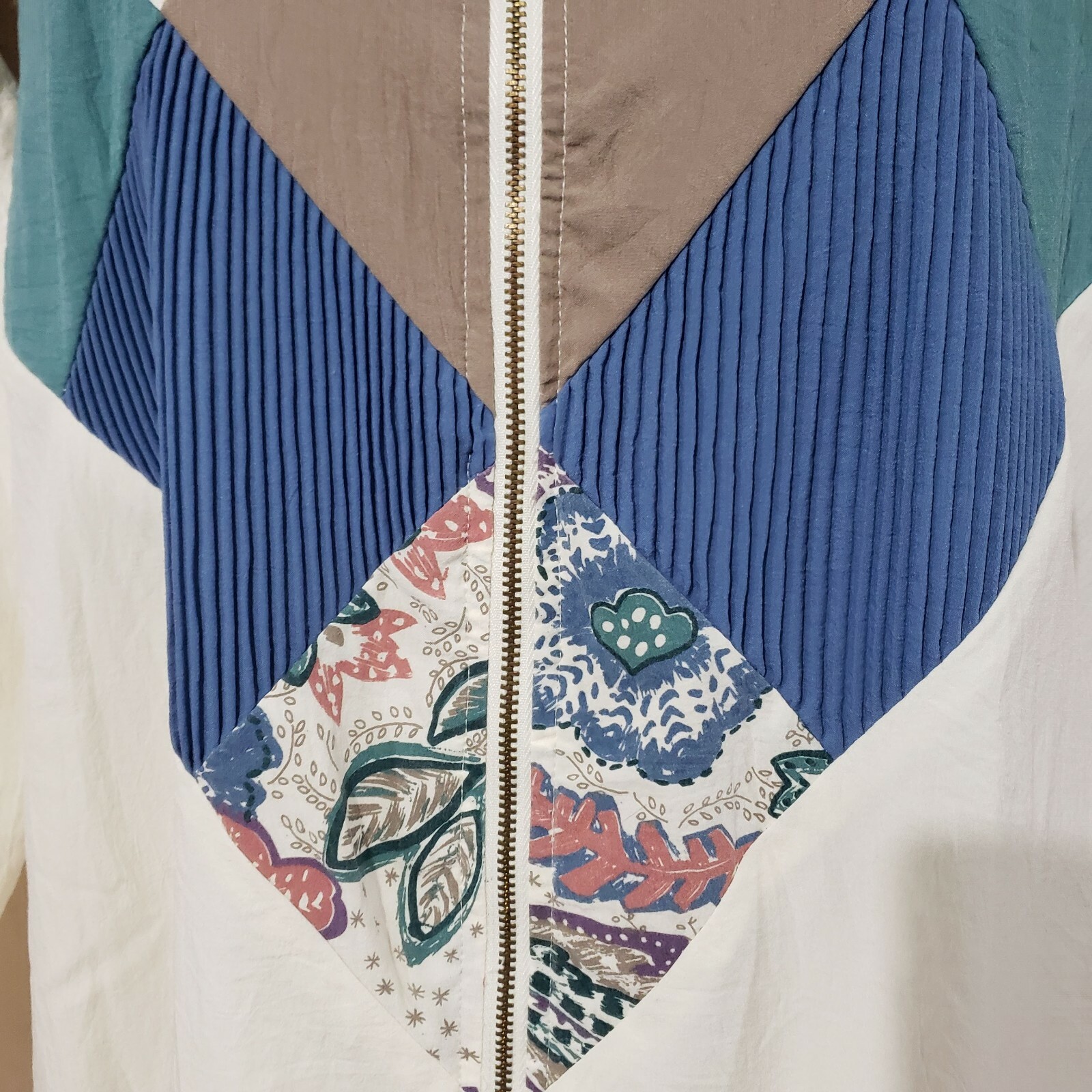 Vtg Teddi Ivory Multicolor Zip Light Blazer Top XL