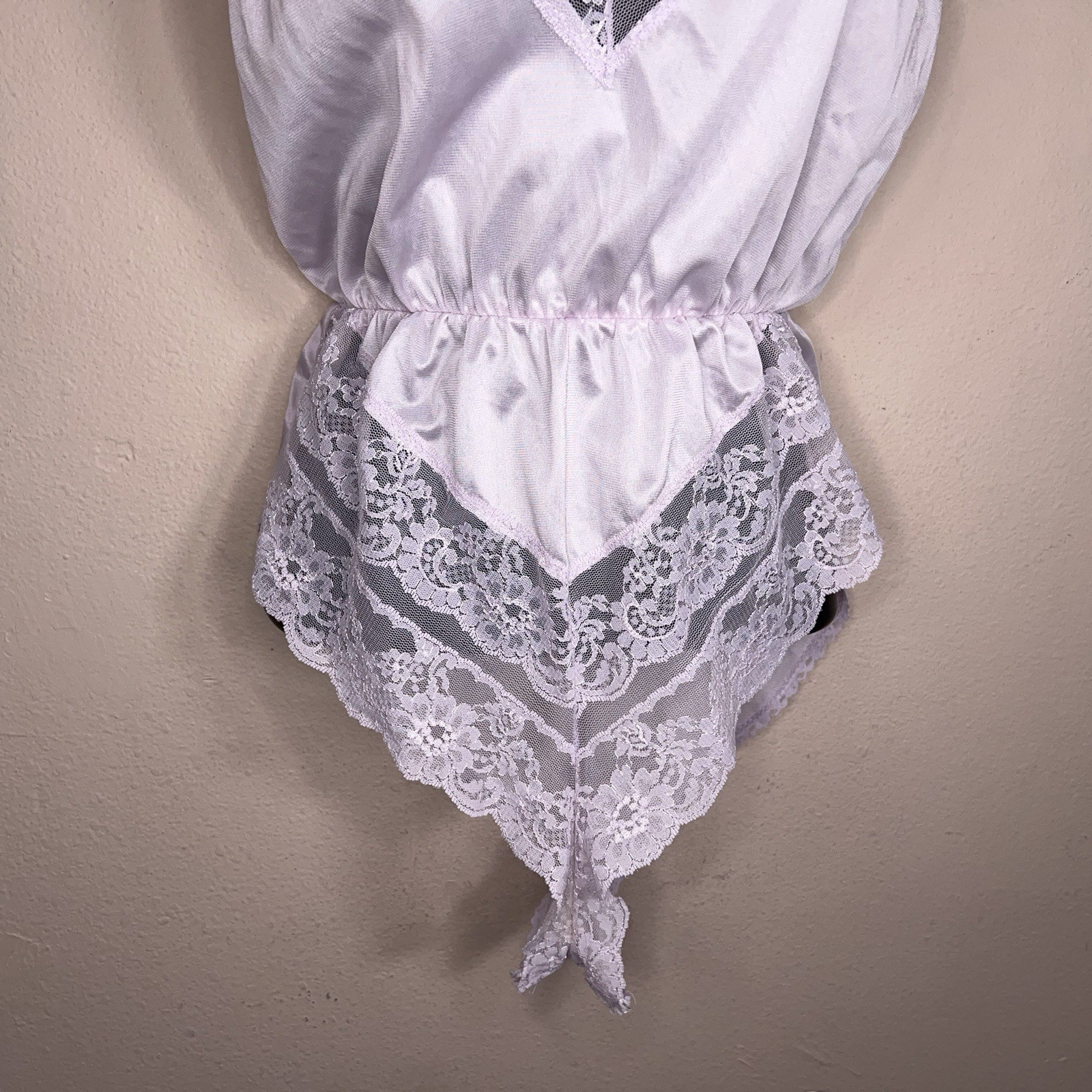 Vintage Small Ashley Taylor Teddy Bodysuit Lilac Pastel Lace Trim Retro Lingerie
