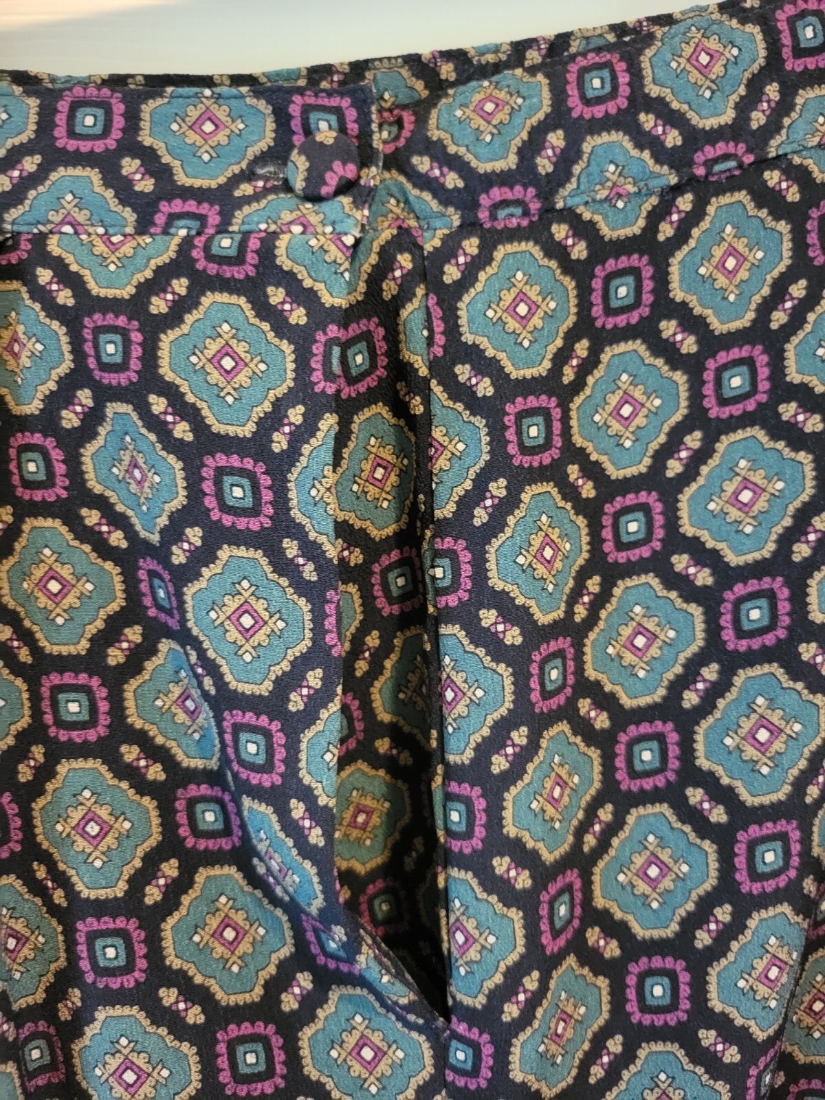 Vintage Pants Navy/Purple/Teal Geo Print By DAVID BROOKS, Light, Pockets, Sz 10