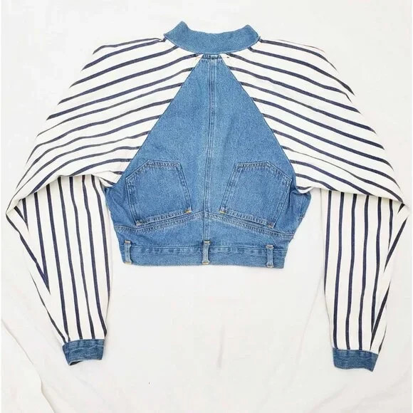 VTG 80s TICKETS Brand Cropped „UPSIDE DOWN PANT JACKET”. USA. S/XS.
