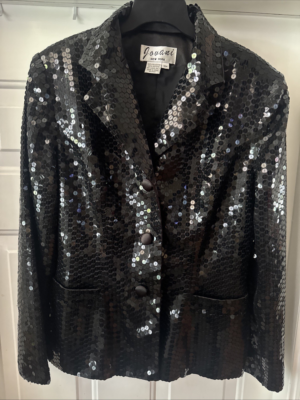 VTG Jovani New York 1980’s Women’s Black Sequins Jacket Blazer Size 10M