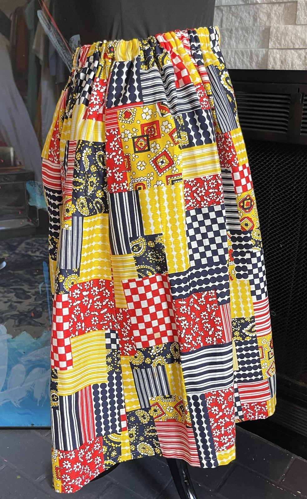 Vintage Handmade Patchwork A Line Full Flair Skirt