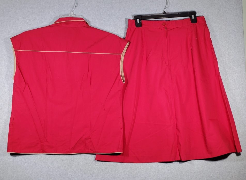 VTG 70s 80s Miss Joni of California Red 3pc Skirt Suit Set Blouse & Skirt