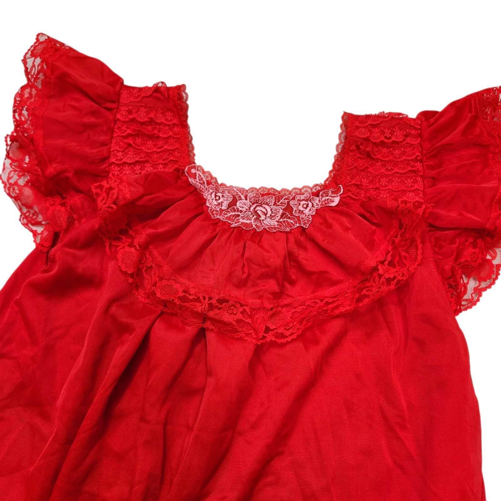 Vintage 70s Sheer Red Chiffon Lace Pajama Set Boudoir Lounge Romantic Wide Leg