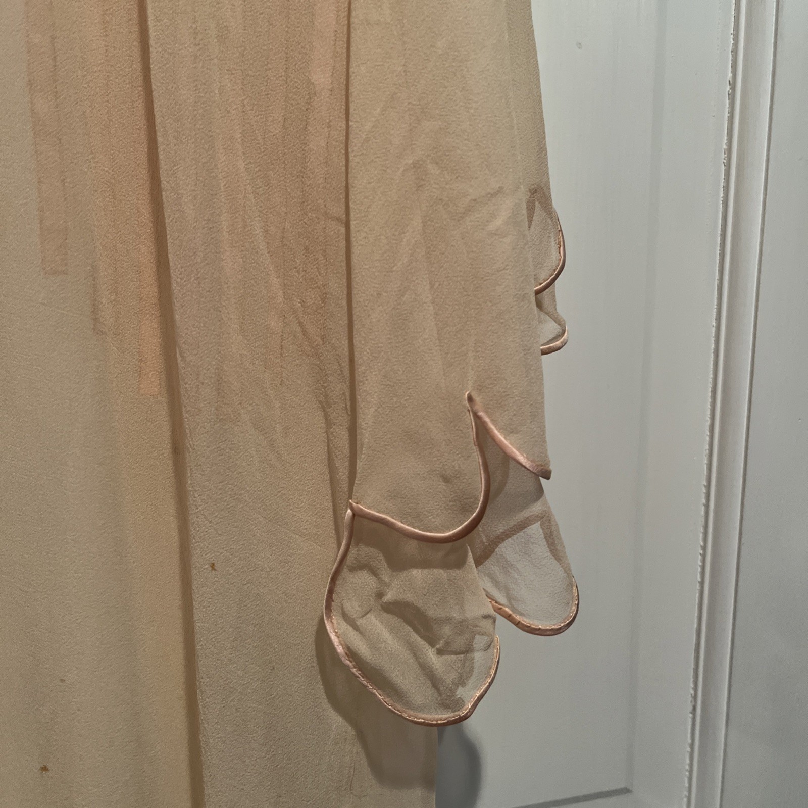 Antique 1920s Pink Silk Chiffon Peignoir Dressing Robe Satin Art Deco Lingerie