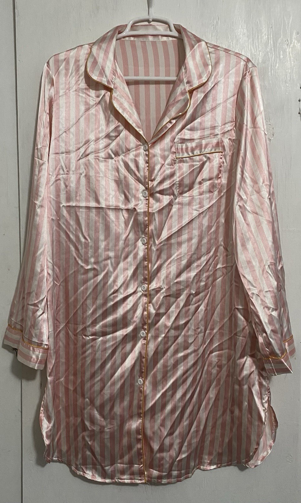 Satiny Smooth Slippery Sexy Sleep Shirt Lingerie XL Short Nightgown Striped