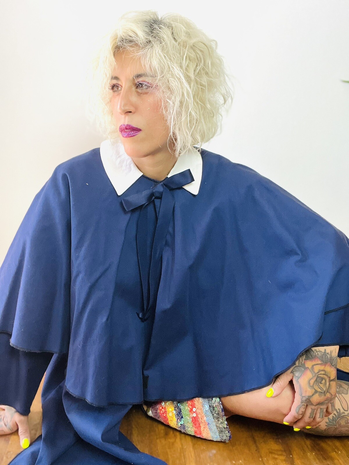 1980’s 80s Cotton Faille Oversized CAPE Peter Pan Collar Vintage Swing Coat L XL