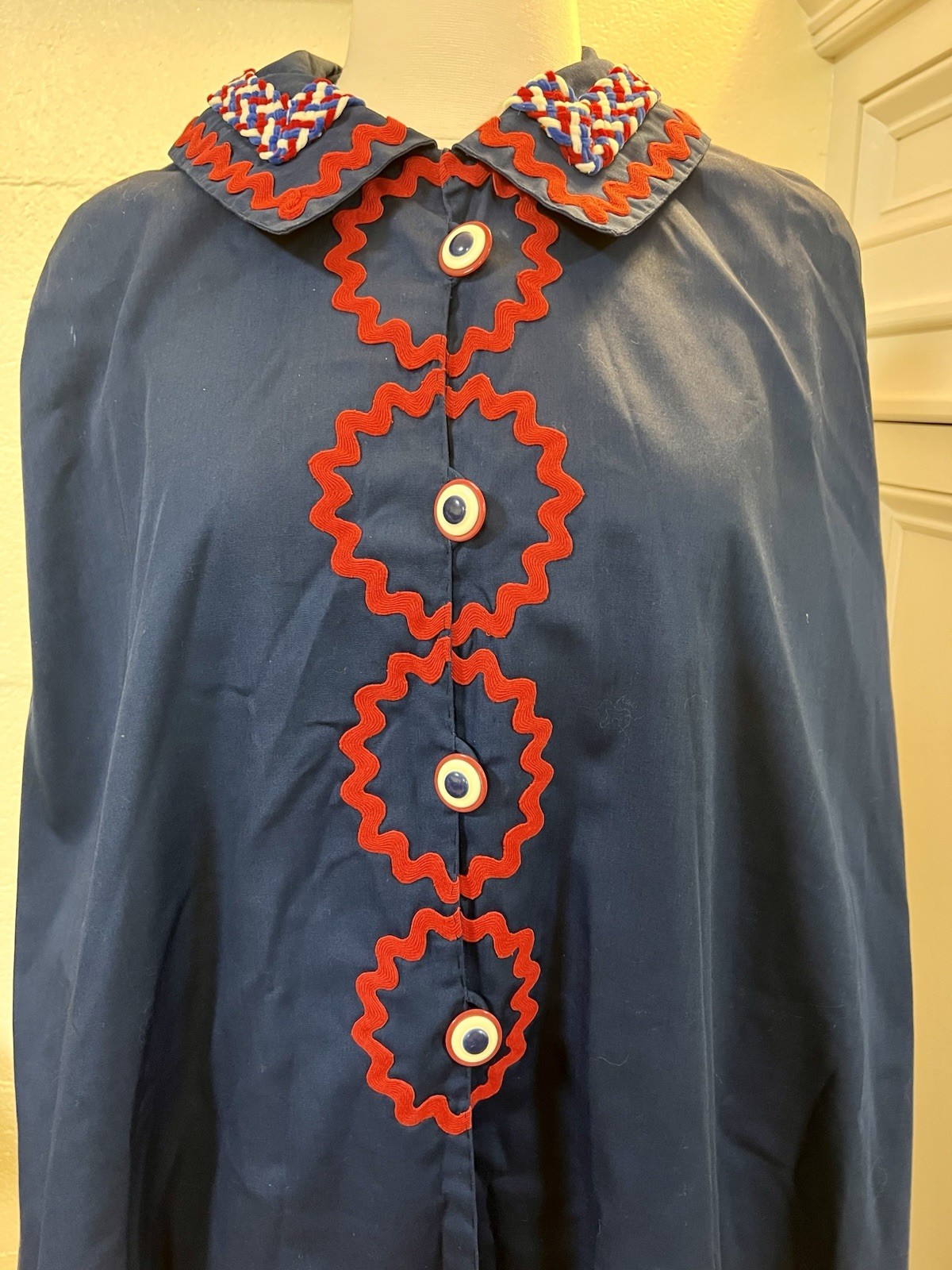 Vintage Reversible 2 Pattern Cape Blue/ Red/White Folk Pattern Cotton Handmade
