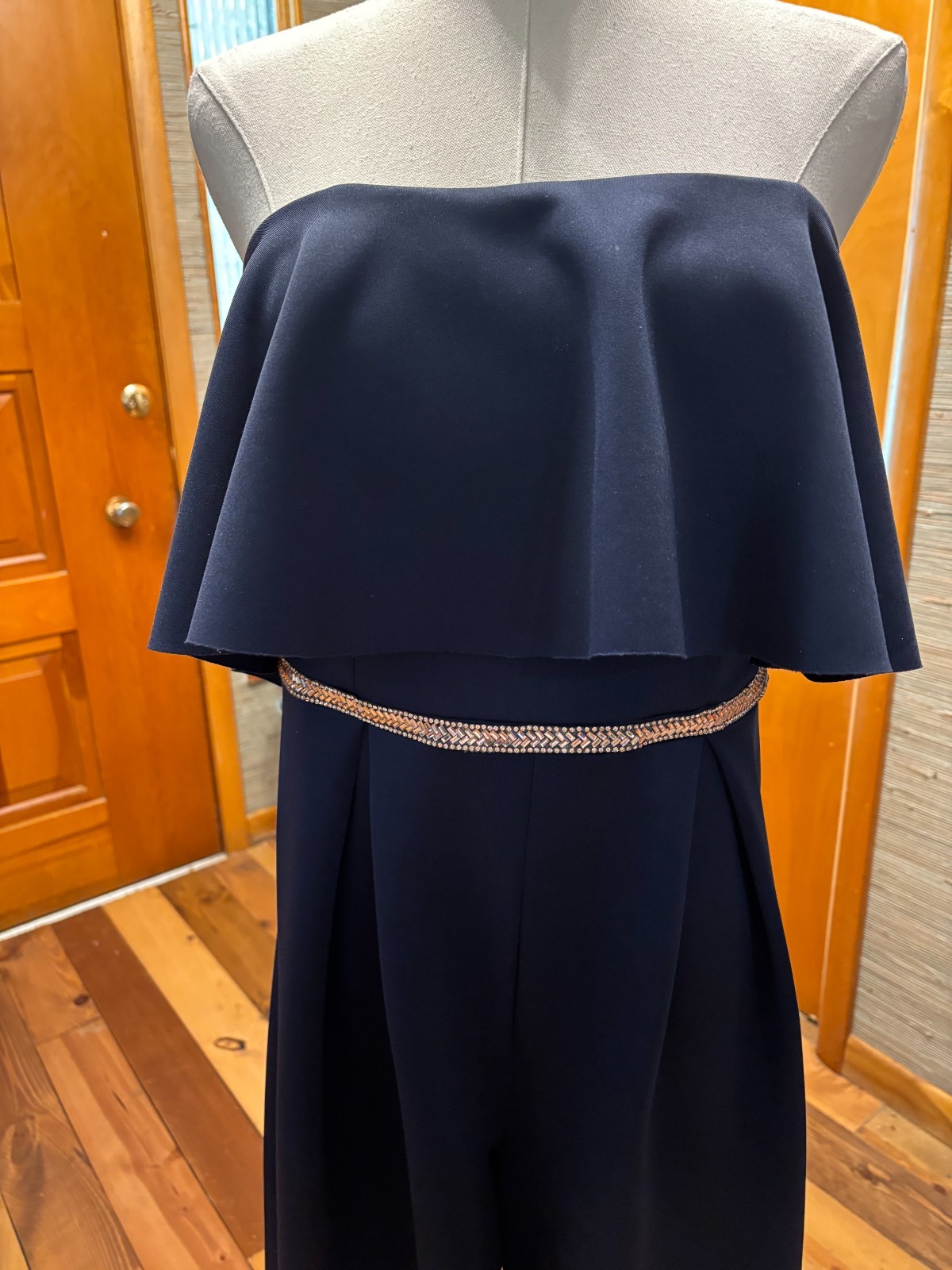 Vintage 70’s Miss Selfridge Navy Blue Formal Strapless One Piece Pantsuit Size 6