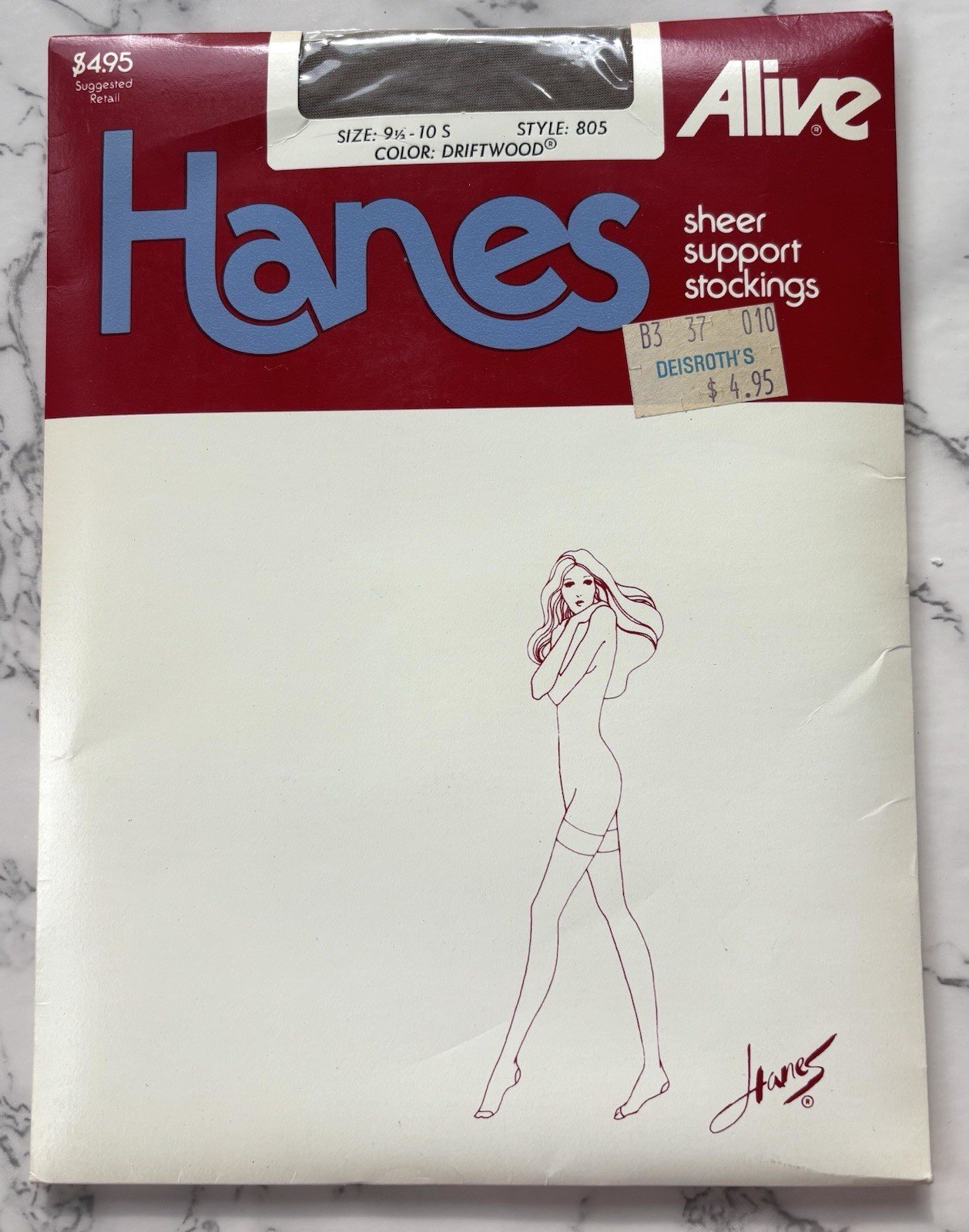 1PR VINTAGE HANES ALIVE RHT SUPPORT SHEER NYLON STOCKINGS 9 1/2-10 Driftwood