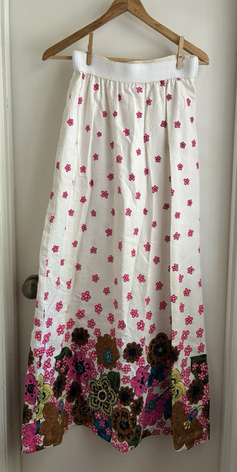 Vintage 1970s John Abbott Textured Neon Floral Paisley Maxi Skirt Size Medium