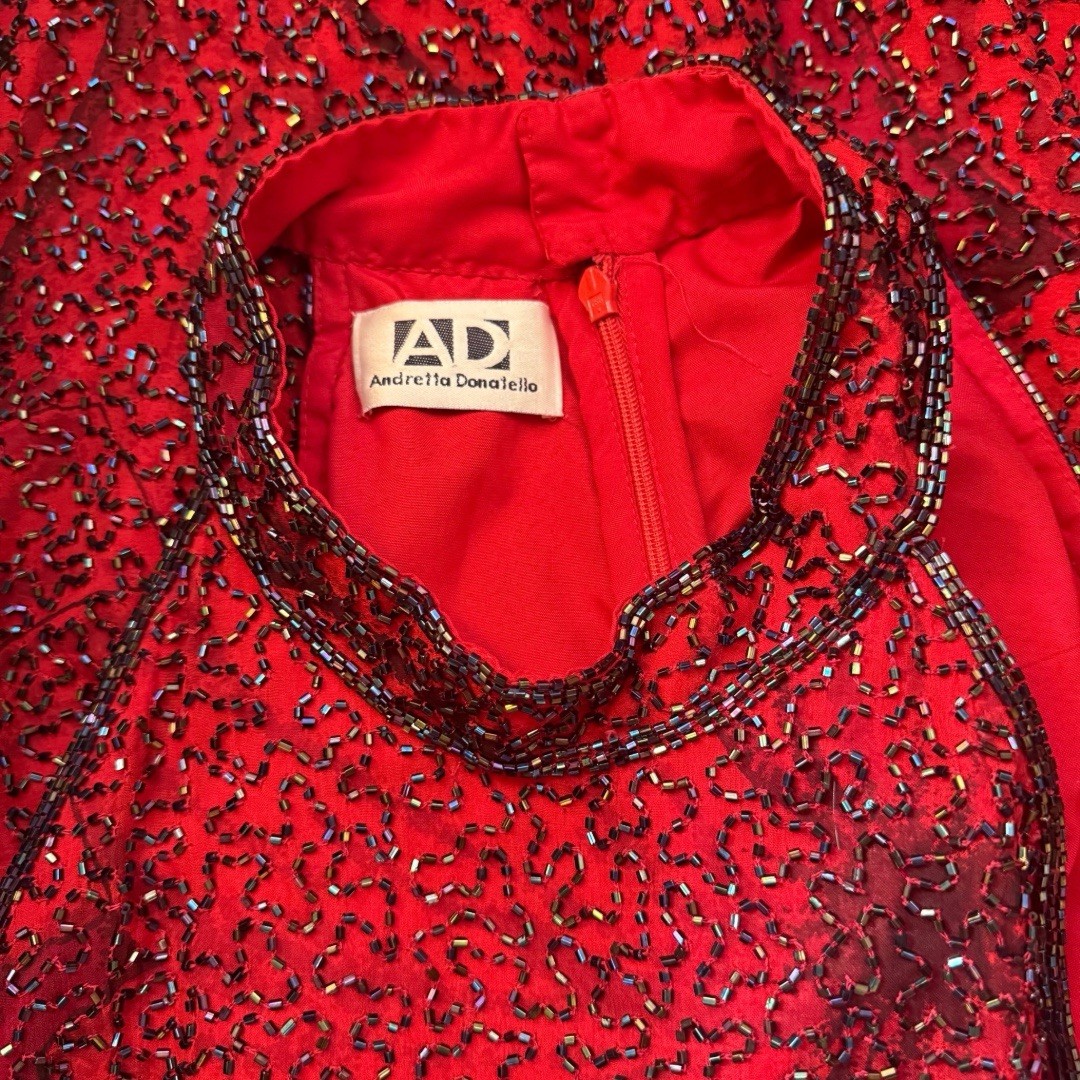 Vintage 90s Andretta Donatello Red Hand Beaded 100% Silk Size M Whimsigoth Glam