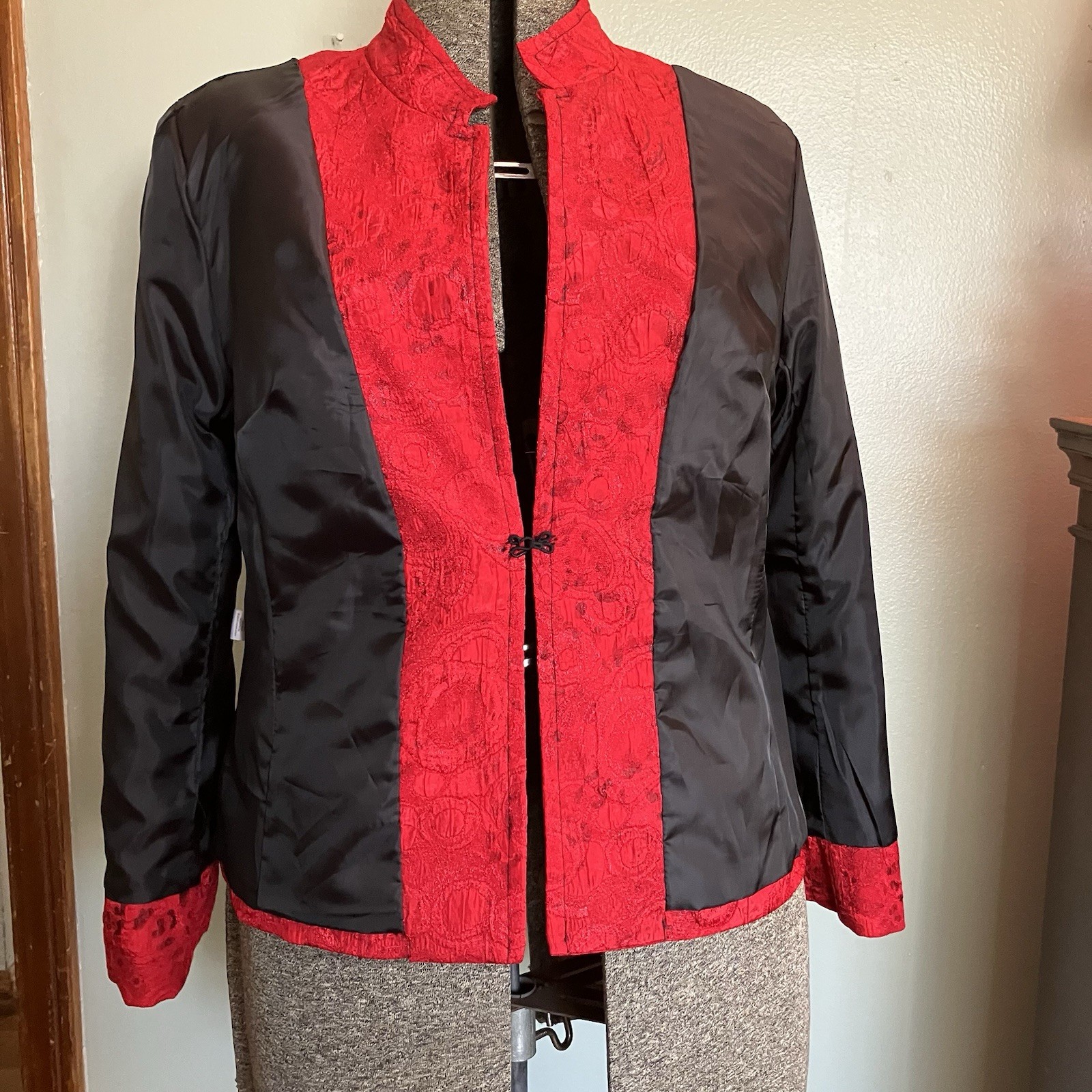 Vtg 80s Erin London Red Jacket Hook & Eye Closure Lightly Padded Shoulders