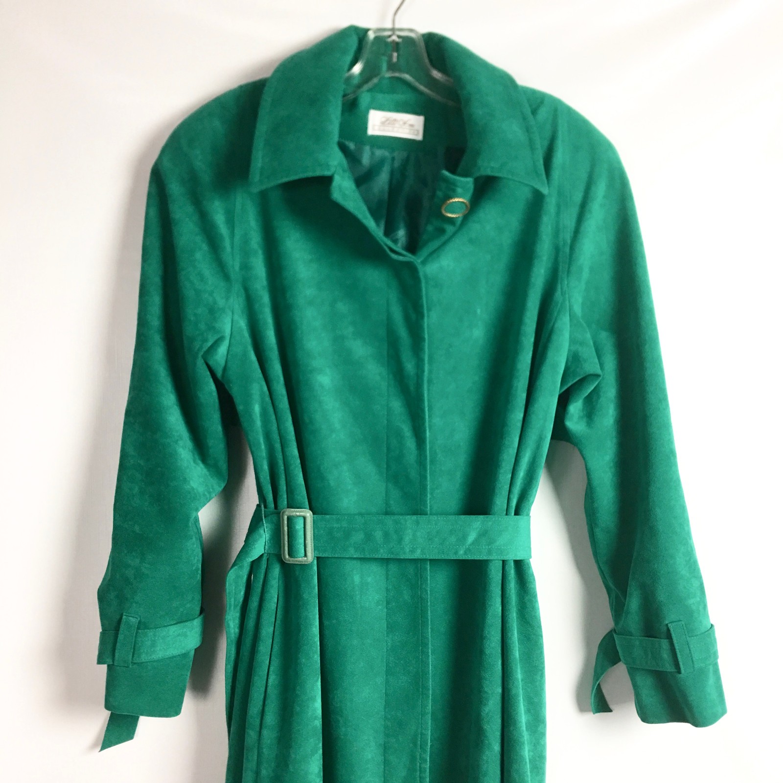 Lilli Ann Trench Coat Womens 10 12 Large Green Ultra Suede Vtg 80s Collection