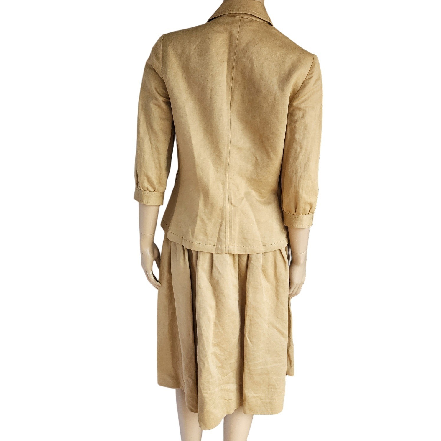 Armand Basi Vintage Linen Cotton Skirt Suit Tan Khaki Made in Spain Size 40 S 6