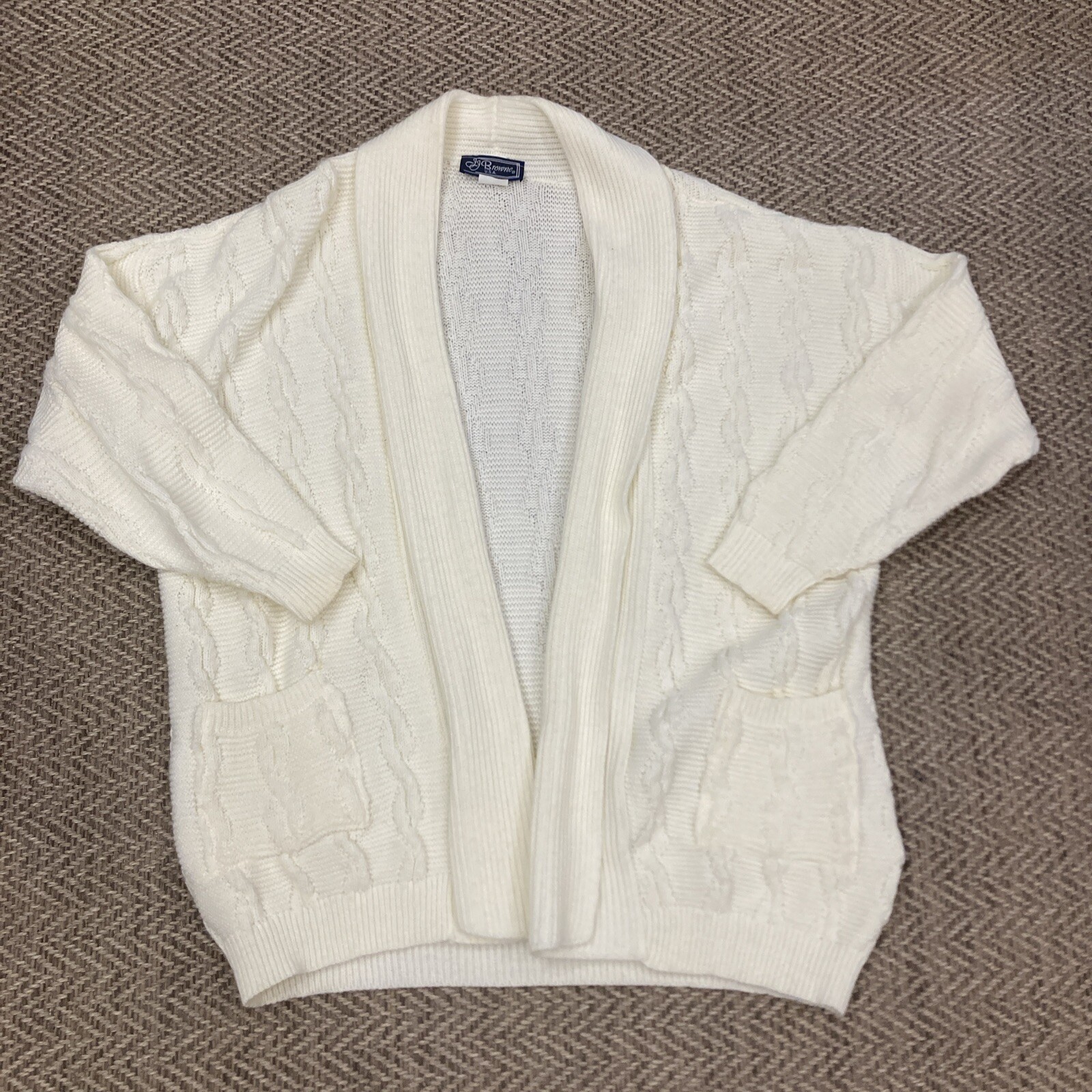 Vintage JJ Brown Cream Wool Blend Oversized Sweater Cardigan Size Large/XL