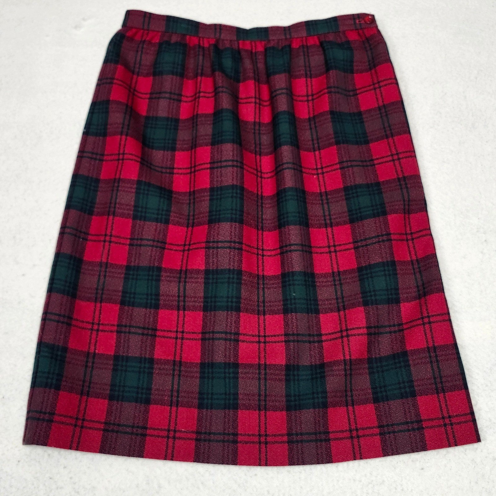 Vintage Tartan Plaid Wool Blend Midi Skirt Red Green Preppy Academic USA 8P