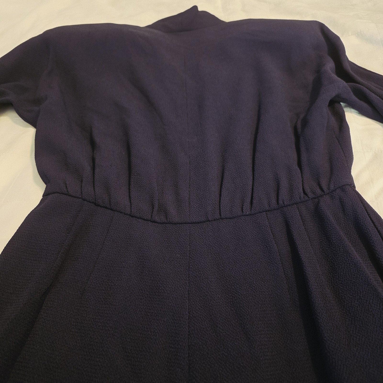VTG Caroline Roehm Dark Navy Jumpsuit Lined Deep V Wide Leg Long Sleeve 29 Waist