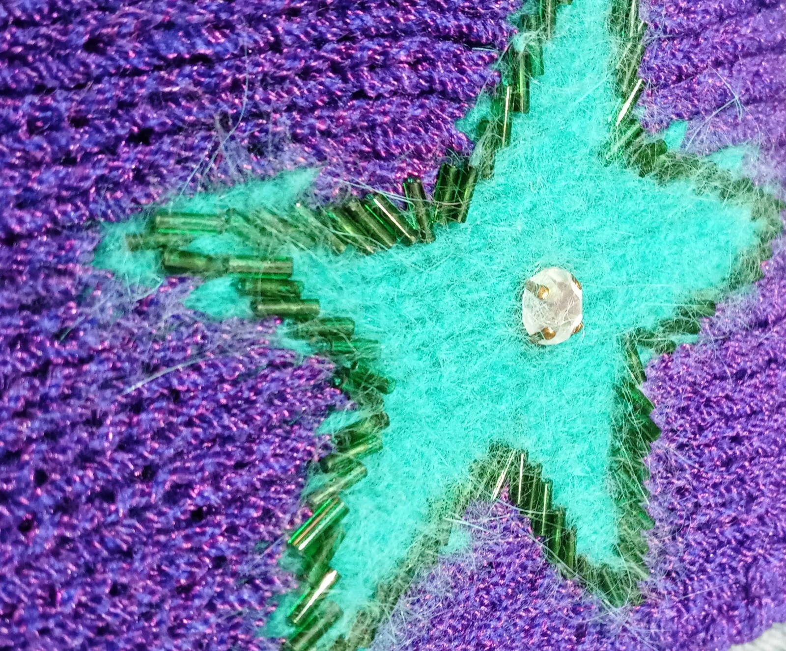 Vintage CHRISTINE Sweater Shimmering Purple Hand Knit Angora Beads Sequins sz S