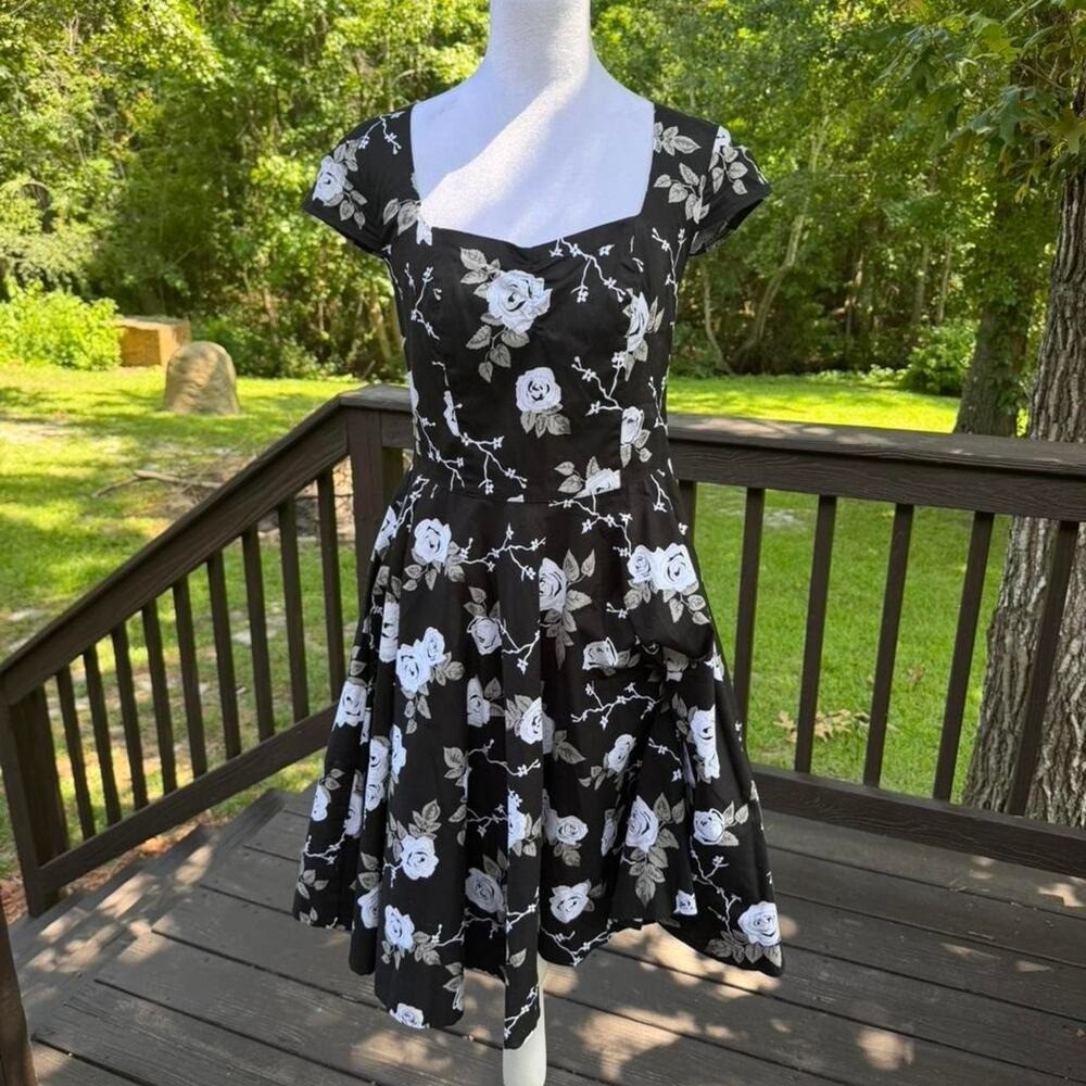 Hell Bunny Vixen Pixie Dress Gothic Cottagecore Pin-Up Floral Dress Whimsy goth