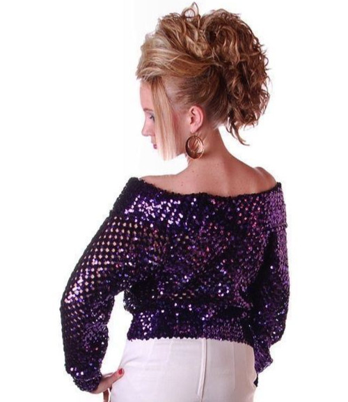 Vintage 80s Sequin Sweater Partique Disco Glam Shawl Collar Medium