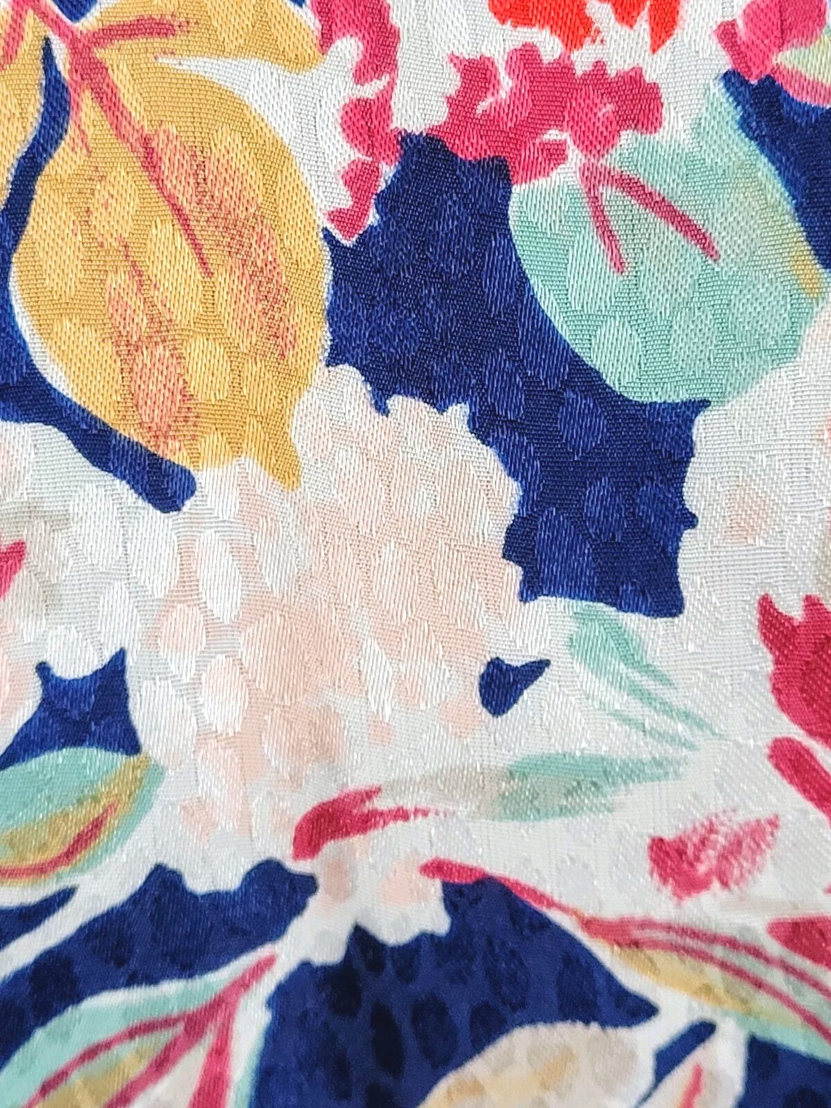 Vintage Jeri Marque Floral on Navy Blouse w Knit Cuffs & Waistband Sz M/L?