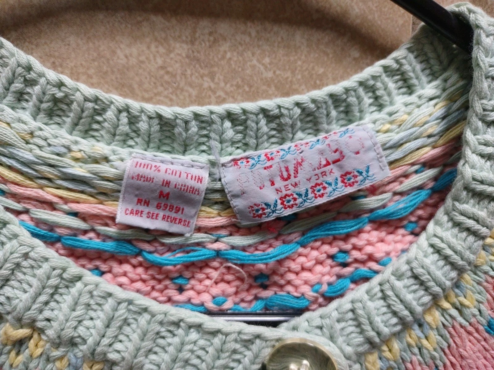 Vintage 1980s Putumayo Sweater Medium Half Sleeve Cotton Cardigan NYC Boutique