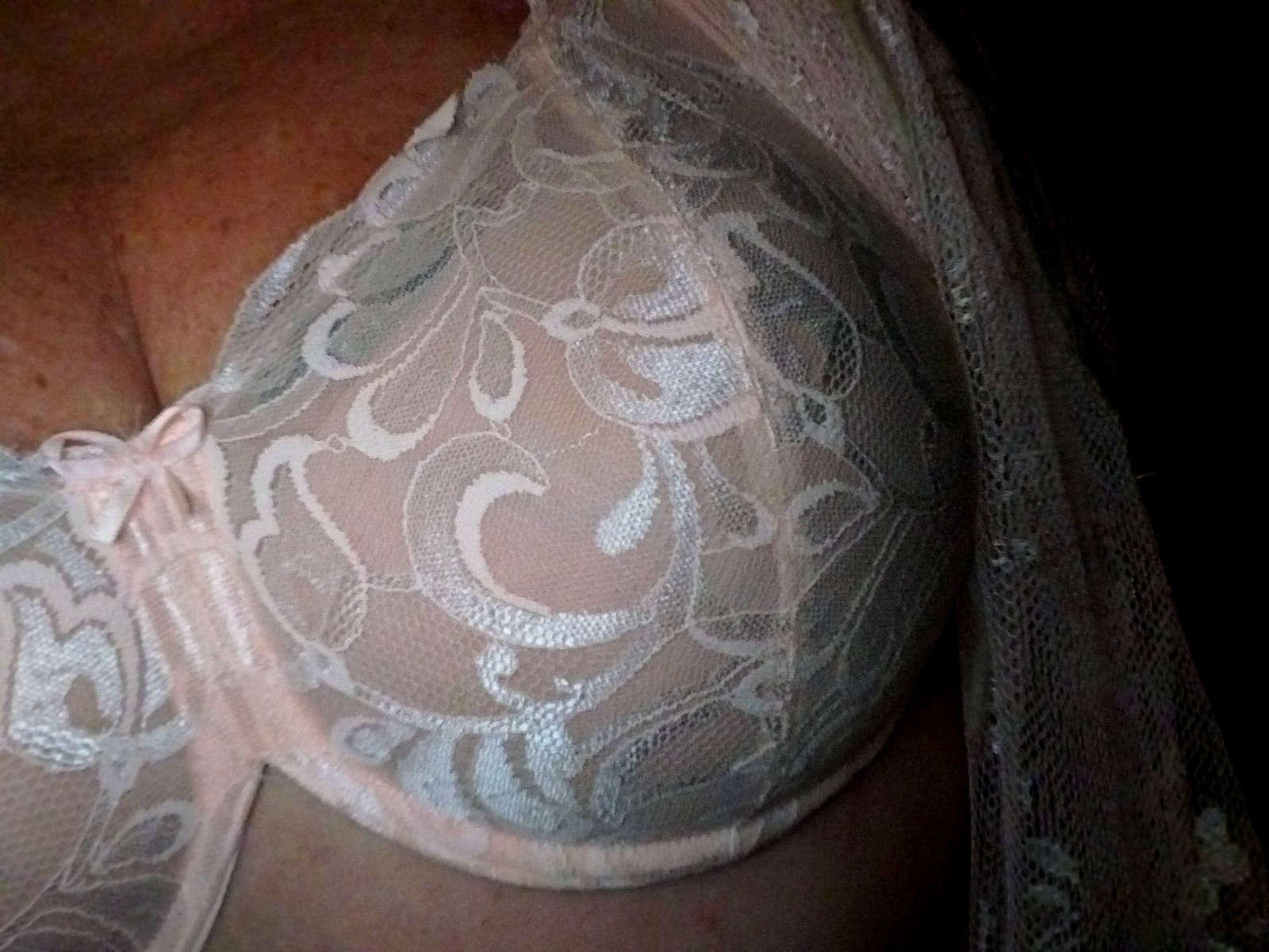 VTG SILKY VANITY FAIR OPAQUE SHEER UNLINED PINK LACE BRA UW 34DD COQUETTE