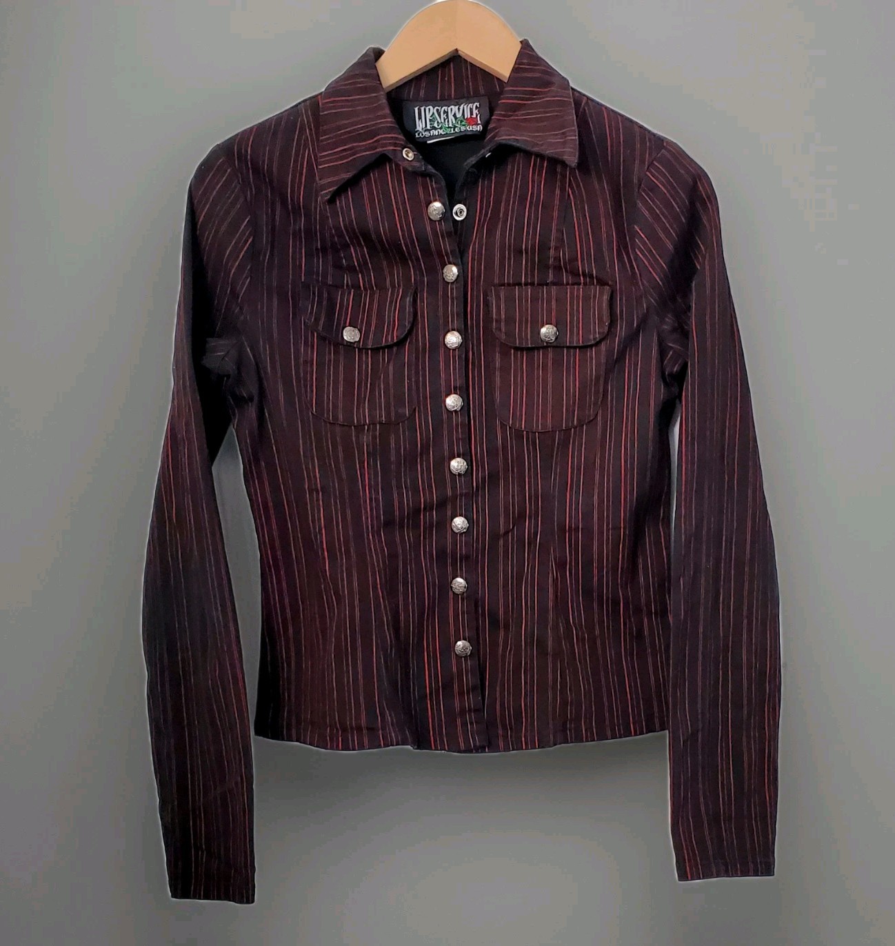 Vintage Lip Service Stretch F*ckin Twill Black red pinstripe blazer SzL Made USA