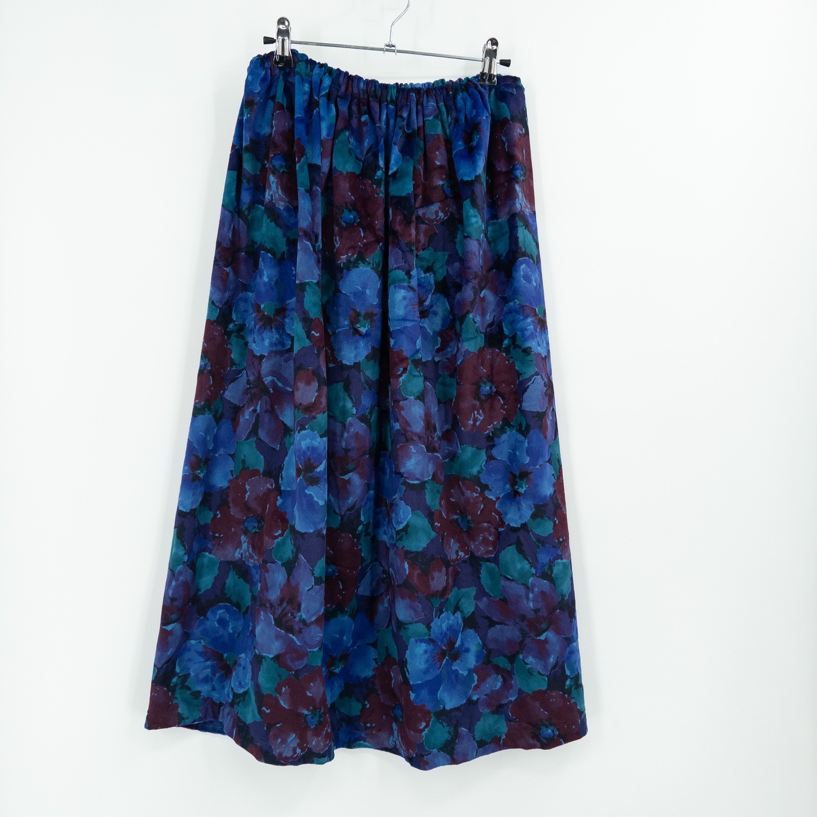 Handmade Floral Midi Skirt Womens M-L Blue Moody Velvet 90s Soft Grunge Witchy