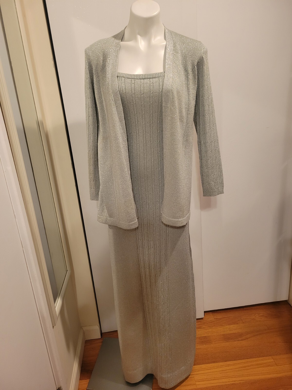 70’s VTG 2pc Wool & Metallic Yarn Knit Maxi Dress & Cover SzMed Unbranded