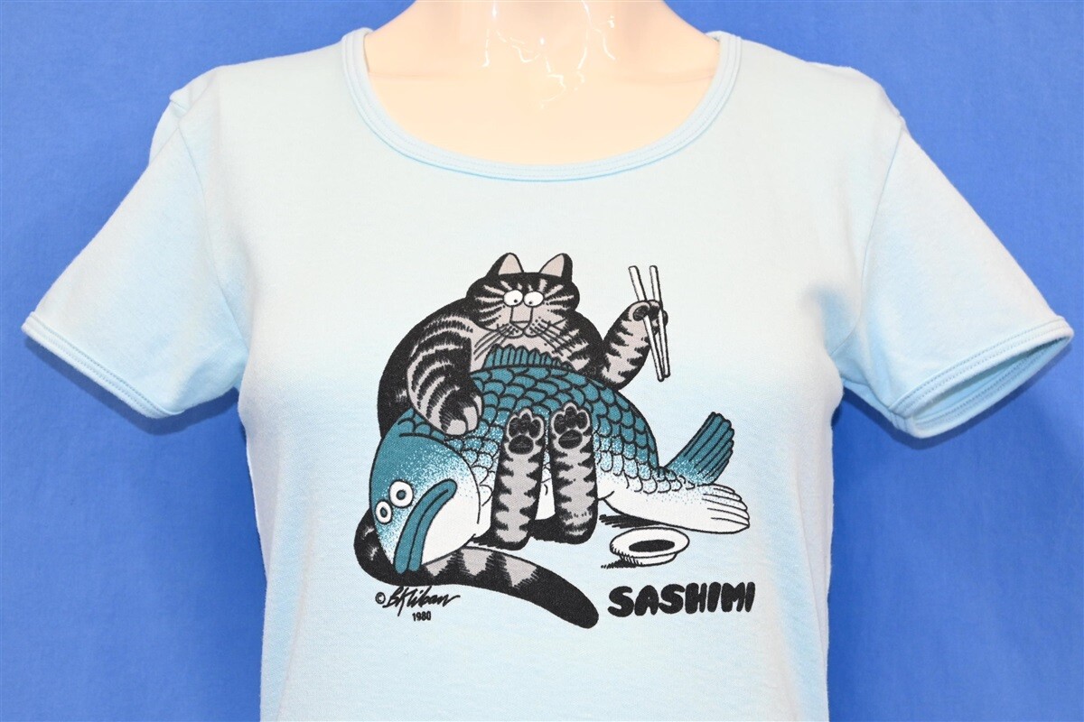 vintage 80s B KLIBAN FAT CAT FISH SASHIMI CRAZY SHIRTS HAWAII t-shirt WOMEN’S S
