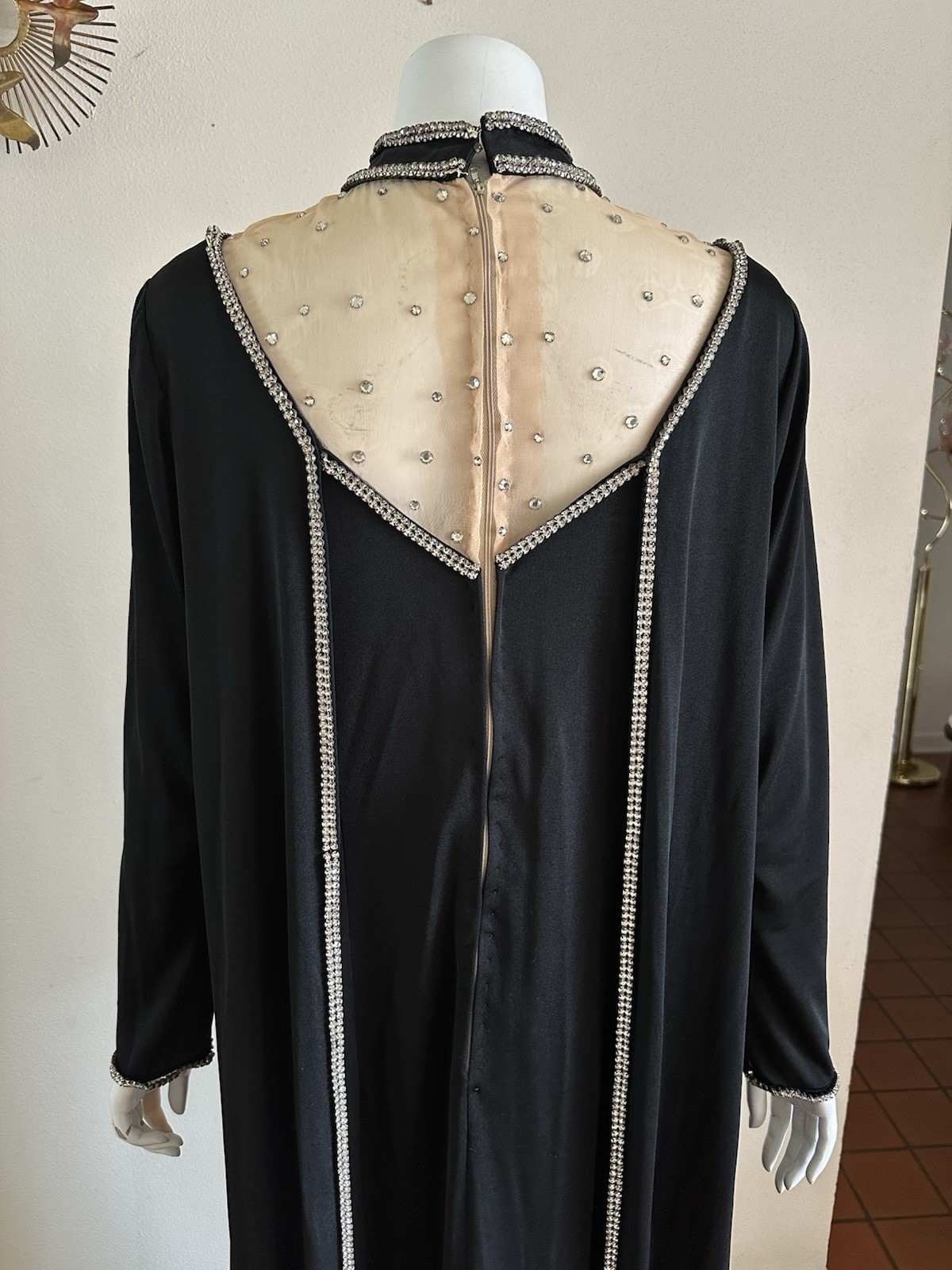 1970s Custom Opera Stage Recital Gown Costume Shoulder Cape Rhinestone Dress VTG
