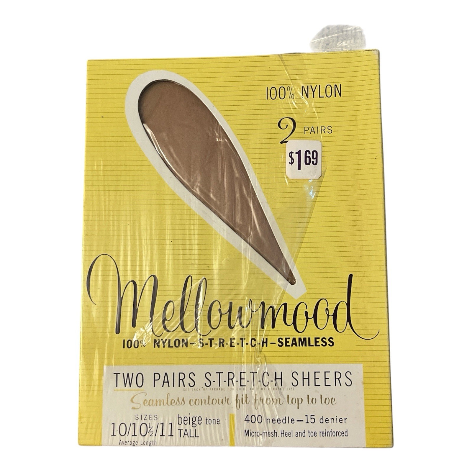 Vintage Mellowmood 2 Nylon Stretch Seamless Size 10-11.5 Beige NIB NOS T6-13