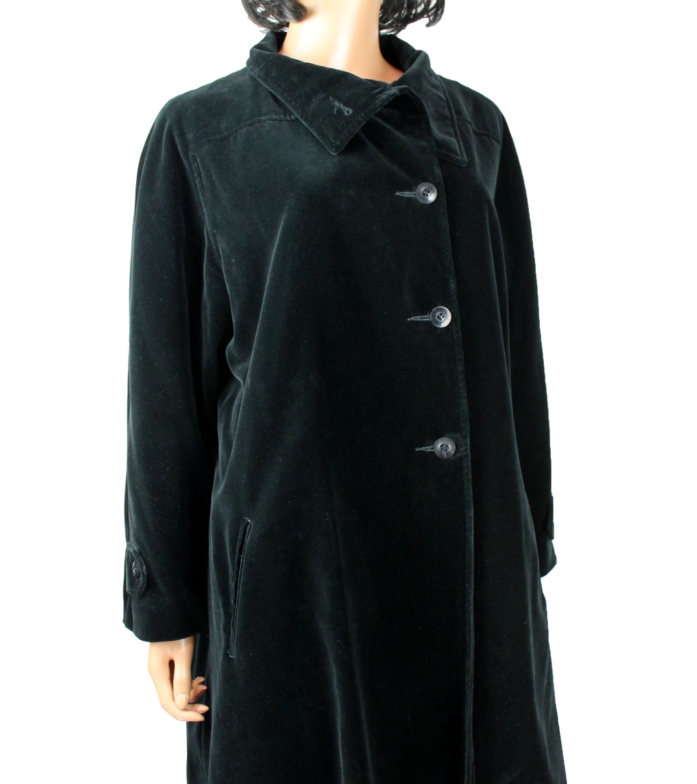 Velvet Opera Coat Sz 16 XL Vintage 70s Drizzle Black Cotton Velvet Long Jacket