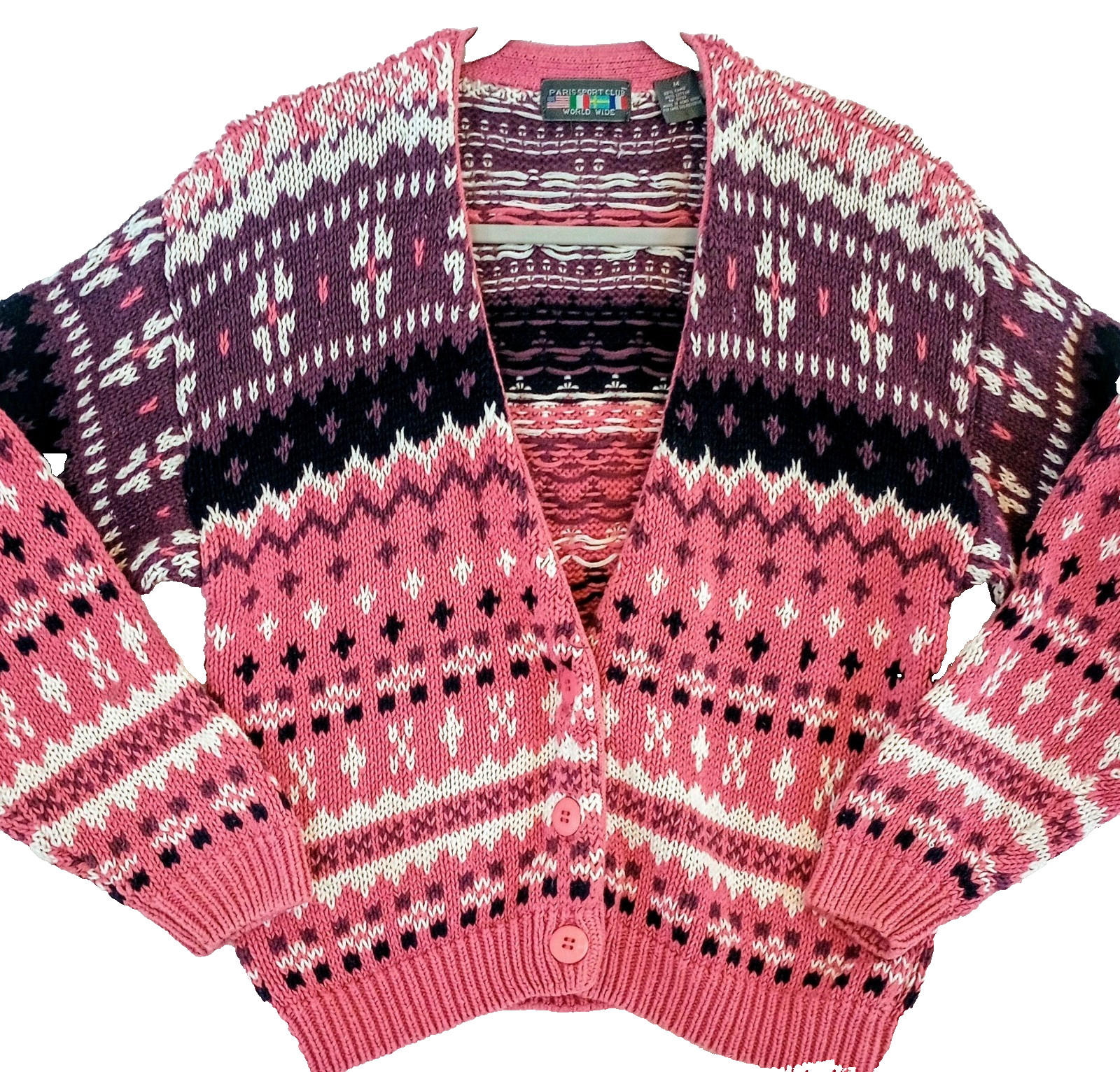 VTG Womens Medium SWEATER Chunky Knit Paris Sport Club Pink Lavender grandmacore