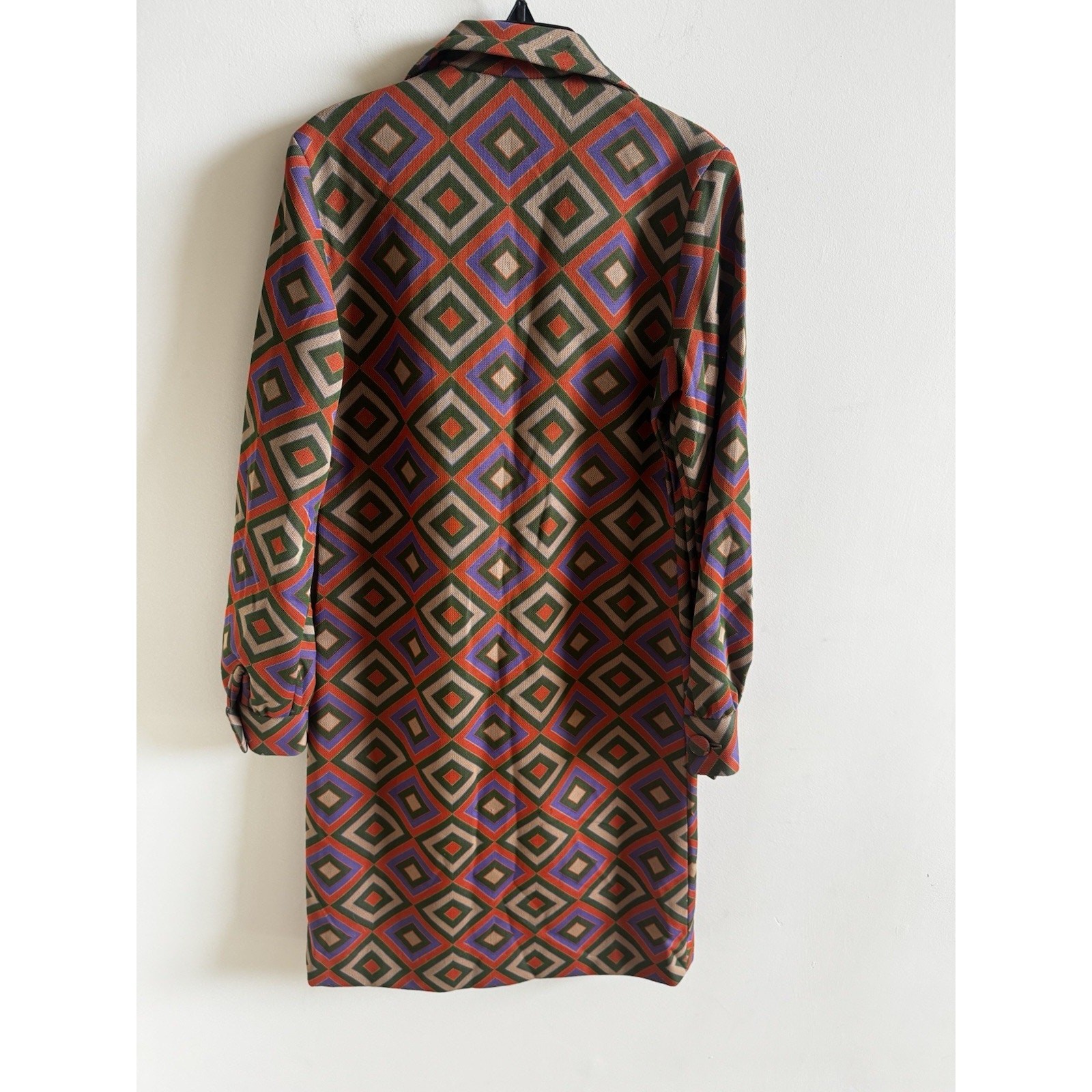 Vintage Disco Mod Dress Womens Size 12 Textured Geometric Hippie Groovy 60s 70s