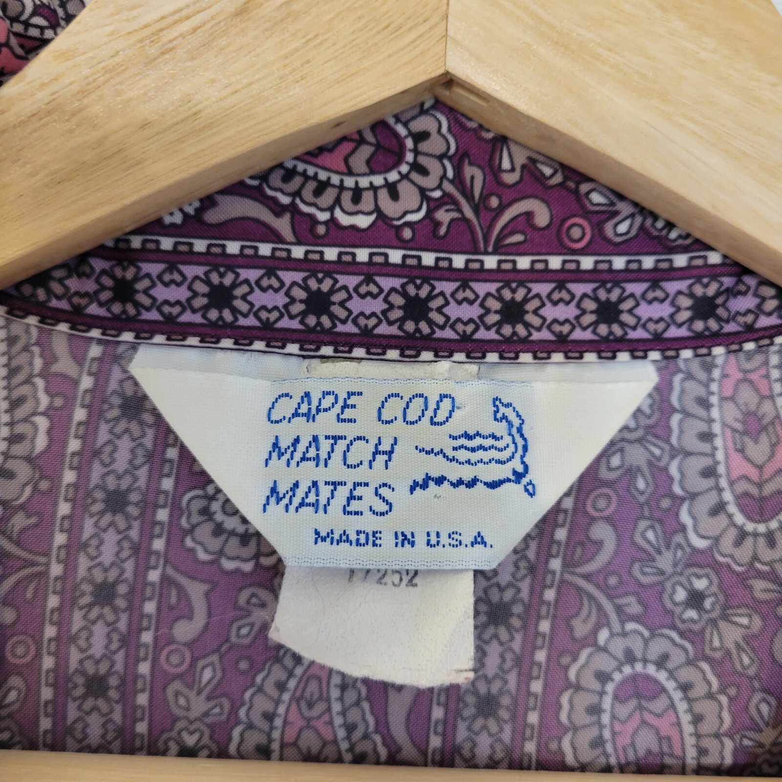 Vintage 70s Cape Cod Match Mates Floral Purple Print Blouse, Size 16