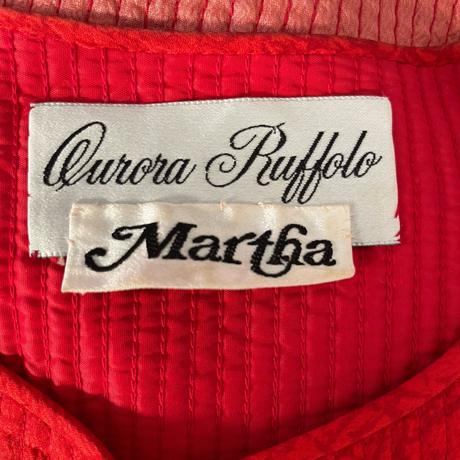 Vintage 1980s Aurora Ruffolo Quilted Jacket Wool Crepe Red Floral Button Medium
